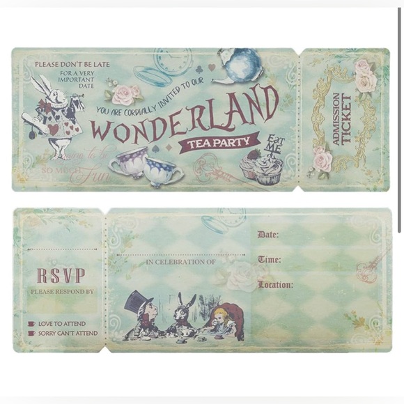 Vintage tea party invitations Alice In Wonderland Disney Theme DIY party invite - Picture 5 of 5